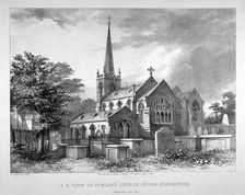 South-east view of St Mary's Church, Stoke Newington, London, 1842. Artist: JR Jobbins