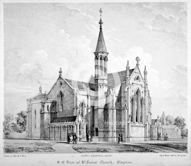 South-east view of St James Church, Clapton, Hackney, London, c1860. Artist: Anon