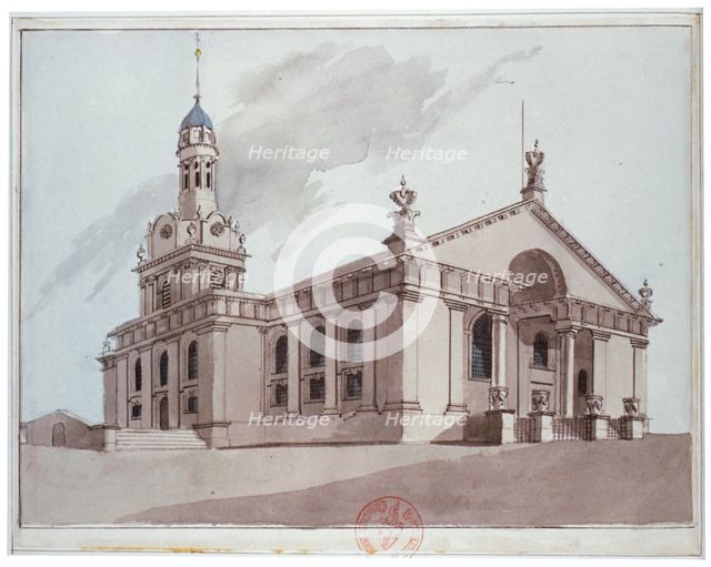 South-east view of the Church of St Alfege, Greenwich, London, 1800. Artist: Anon