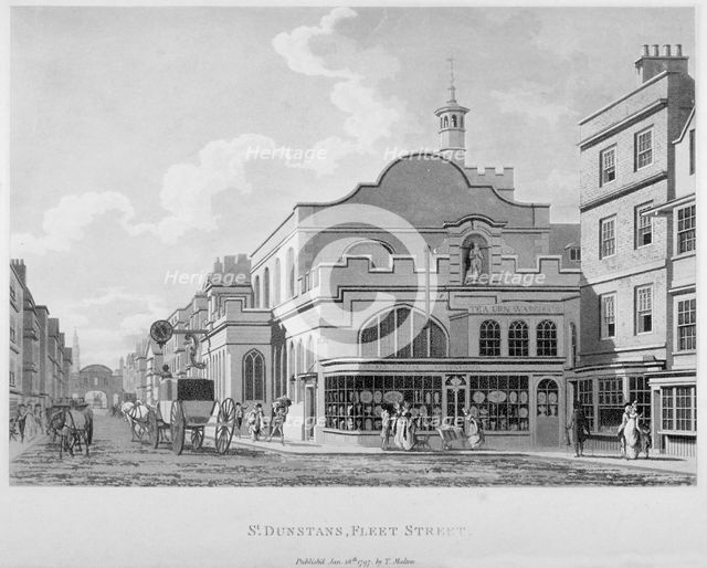 South-east view of the Church of St Dunstan in the West, Fleet Street, City of London, 1797. Artist: Anon