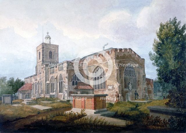 South-east view of the Church of St Dunstan, Stepney, London, c1820. Artist: Henry Sass