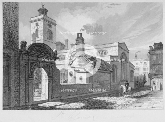 South-east view of the Church of St Olave, Hart Street, City of London, 1837. Artist: John Le Keux