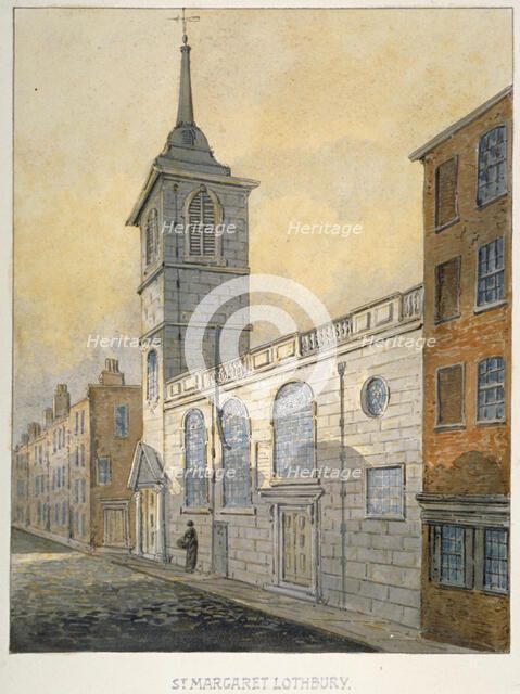 South-east view of the Church of St Margaret Lothbury, City of London, 1815.                         Artist: William Pearson