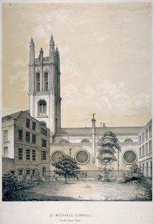 South-east view of the Church of St Michael, Cornhill, City of London, 1840. Artist: EJ Dickinson