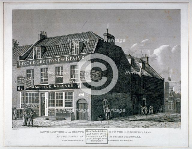 South-east view of the Grotto Inn, St George's Street, Southwark, London, 1825. Artist: Maddox