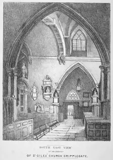 South-east view of the interior of the Church of St Giles without Cripplegate, City of London, 1825. Artist: Anon