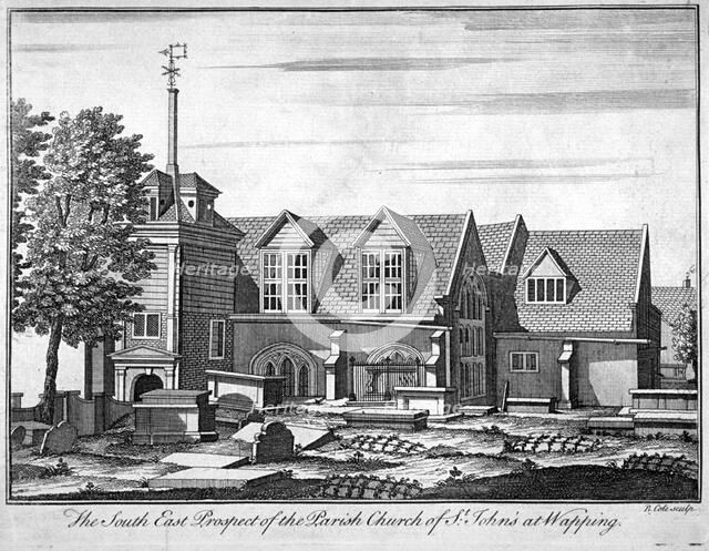 South-east prospect of the parish church of St John-at-Wapping, London, c1750. Artist: Benjamin Cole