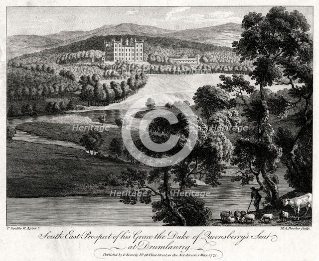 'South East Prospect of his Grace the Duke of Queensberry's seat at Drumlanrig', Scotland, 1775. Artist: Michael Angelo Rooker