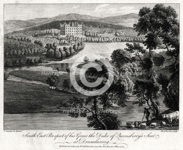 'South East Prospect of his Grace the Duke of Queensberry's seat at Drumlanrig', Scotland, 1775. Artist: Michael Angelo Rooker