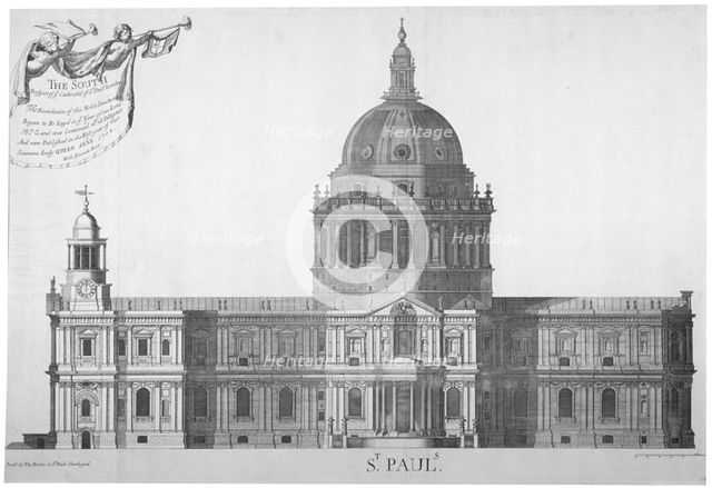 South elevation of St Paul's Cathedral, City of London, 1702.                                        Artist: William Emmett