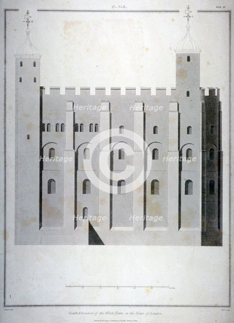 South elevation of the White Tower, Tower of London, 1815. Artist: James Basire II
