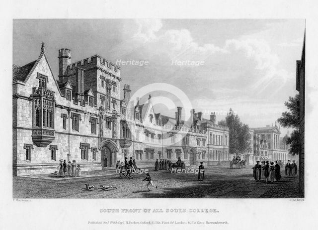 South front of All Souls College, Oxford University, 1834.Artist: John Le Keux