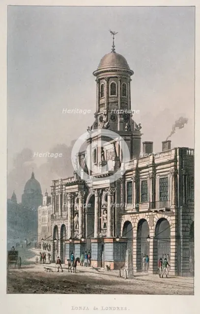 South front of the Royal Exchange, City of London, 1821. Artist: Anon