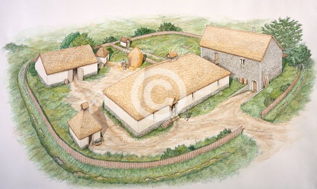 South Manor, Wharram Percy medieval village, North Yorkshire, 13th century (c2000s). Artist: Stephen Conlin.