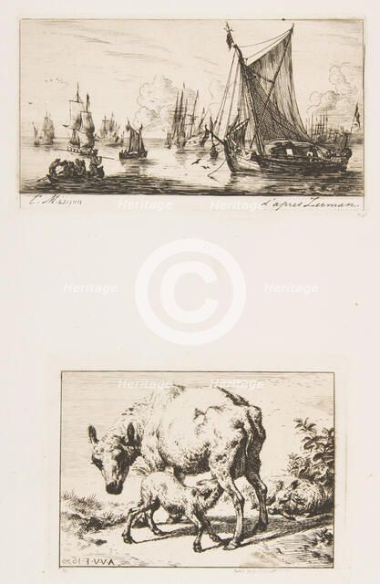 South Sea Fishers; Ewe with Two Lambs, 1850. Creator: Charles Meryon.