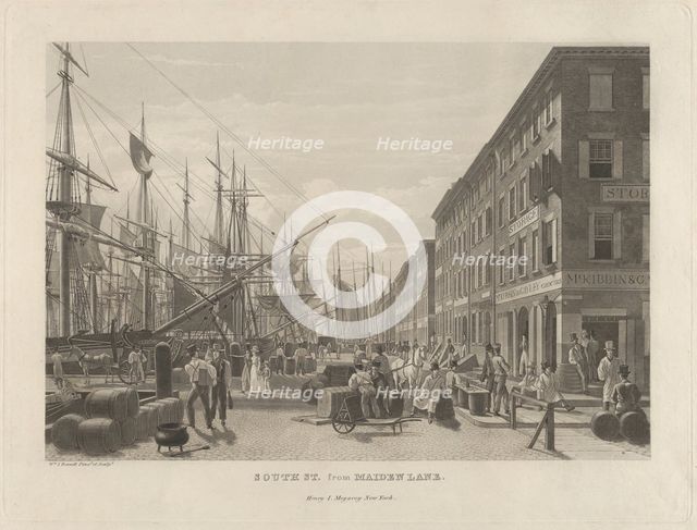 South Street from Maiden Lane, New York, in 1828, 1834. Creator: William James Bennett.