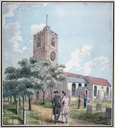 South-west view of All Saints Church, Fulham, London, c1790. Artist: Anon