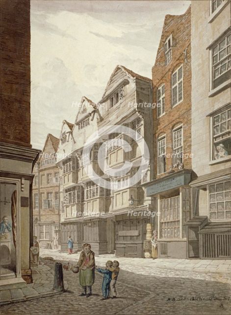 South-west view of an old timber-framed house in Ship Yard, Westminster, London, 1815. Artist: Robert Blemmell Schnebbelie