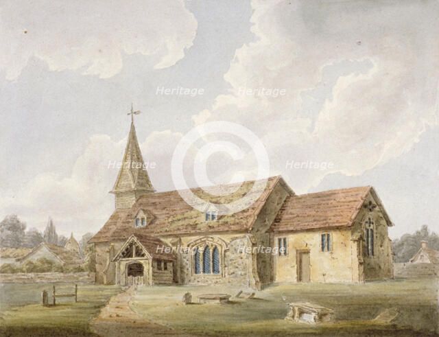 South-west view of Holy Cross Church, Greenford, Middlesex, c1825. Artist: Anon