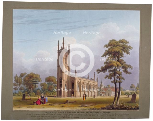 South-west view of St Nicholas Church, Tooting, London, 1832.                                        Artist: C Rosenberg