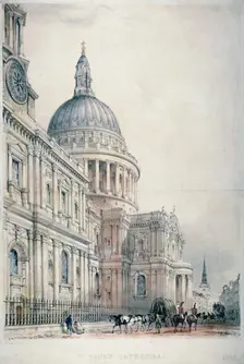South-west view of St Paul's Cathedral from St Paul's Churchyard, City of London, 1842. Artist: Charles Walter Radclyffe