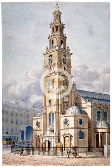 South-west view of the Church of St Clement Danes, Westminster, London, 1814.                        Artist: Thomas Hosmer Shepherd