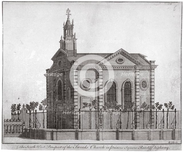 South-west view of the Swedish Church, Prince's Square, Stepney, London, c1750. Artist: Benjamin Cole