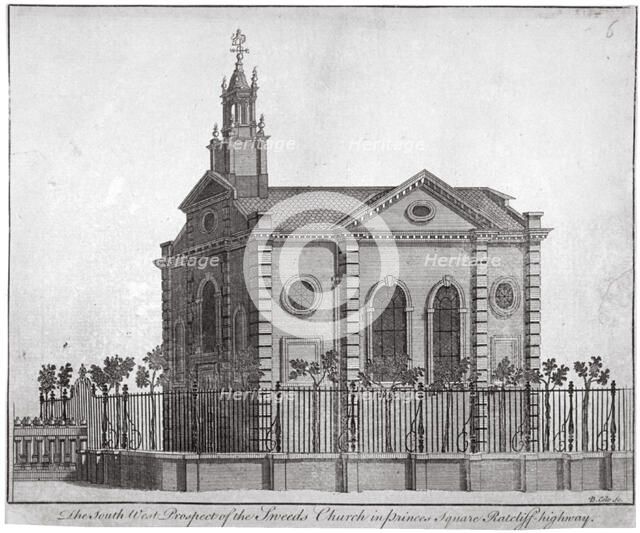 South-west view of the Swedish Church, Prince's Square, Stepney, London, c1750. Artist: Benjamin Cole