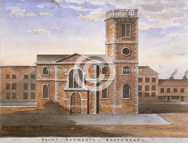 South view of the Church of St Clement, Eastcheap, City of London, 1820. Artist: Anon