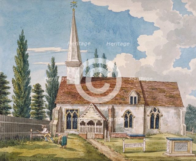 South view of the church of St Giles, Ickenham, Middlesex. c1800. Artist: Anon