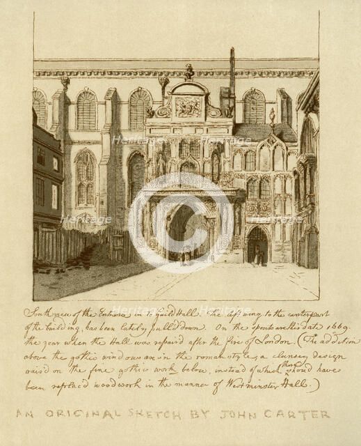 South view of the entrance to Guildhall, City of London, 18th century (1886).Artist: William Griggs
