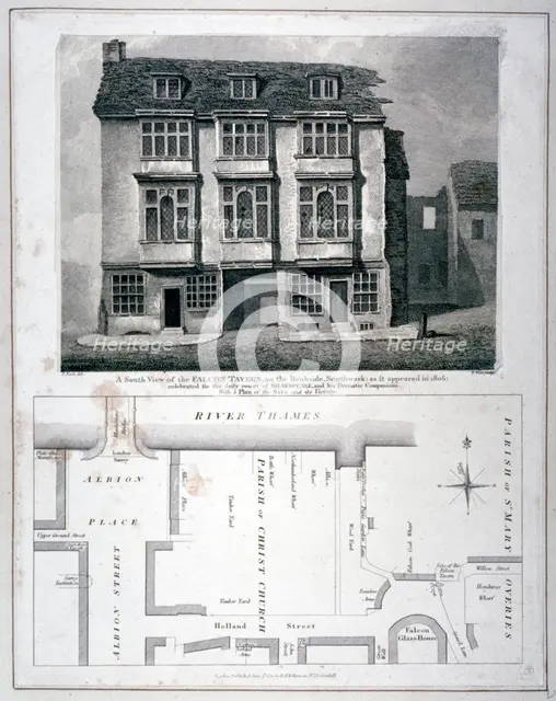 South view of the Falcon Tavern, Bankside, Southwark, London, as it appeared in 1805 (1811). Artist: William Wise