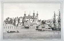South view of the Tower of London with boats on the River Thames, 1795. Artist: Joseph Constantine Stadler