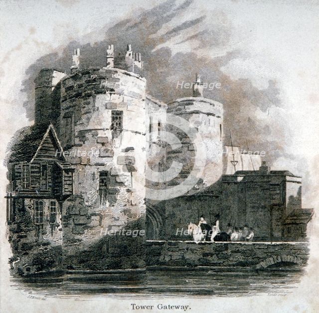 South view of the Tower of London with figures on horseback, c1810. Artist: Robert Sands
