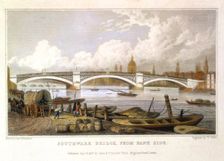 Southwark Bridge from Bank Side London, 1817. Creator: Thomas Hosmer Shepherd