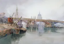 Southwark Bridge in Course of Demolition 1915. Artist: Richard Henry Wright