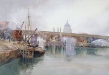 Southwark Bridge in Course of Demolition 1915. Artist: Richard Henry Wright