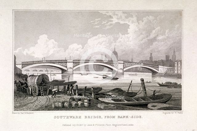 Southwark Bridge, London, 1827. Artist: W Wallis