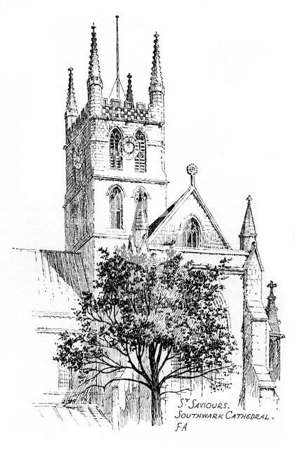 Southwark Cathedral, London, 1912. Artist: Frederick Adcock