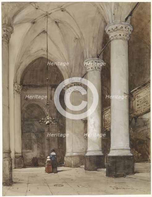 Southern aisle of the Great Church at The Hague, c.1827-c.1891. Creator: Johannes Bosboom.