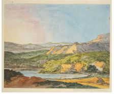 Southern landscape by the sea with wooded hills and a body of water in the foreground, 1787. Creator: Johann Wolfgang von Goethe