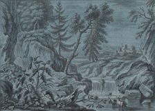 Southern Landscape with a Waterfall and Goats, late 18th century. Creator: Attributed to Ferdinand Kobell