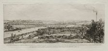 Souvenir artistiques du Siège de Paris: Vue prise du viaduc du Pont-du-Jour..., 1870-71. Creator: Maxime Lalanne (French, 1827-1886); Cadart et Luce