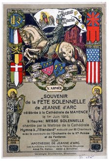 Souvenir of a festival to honour Joan of Arc, staged at Mainz Cathedral, Germany, 1919