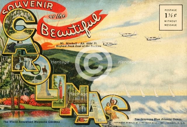 'Souvenir of the Beautiful Carolinas postcard', 1942. Creator: Unknown.