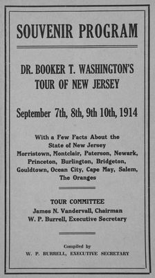 Souvenir Program, Dr. Booker T. Washington's Tour of New Jersey, 1914. Creator: Unknown