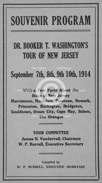 Souvenir Program, Dr. Booker T. Washington's Tour of New Jersey, 1914.  Creator: Unknown.