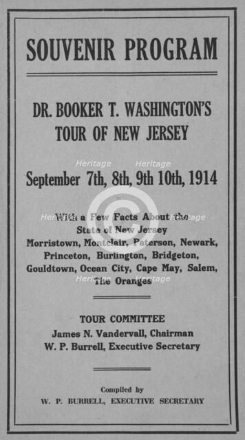 Souvenir Program, Dr. Booker T. Washington's Tour of New Jersey, 1914.  Creator: Unknown.