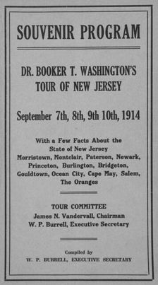 Souvenir Program, Dr. Booker T. Washington's Tour of New Jersey, 1914. Creator: Unknown