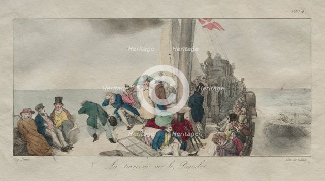 Souvenirs of London: Crossing on the Packet Boat, 1826. Creator: Eugène Louis Lami (French, 1800-1890).